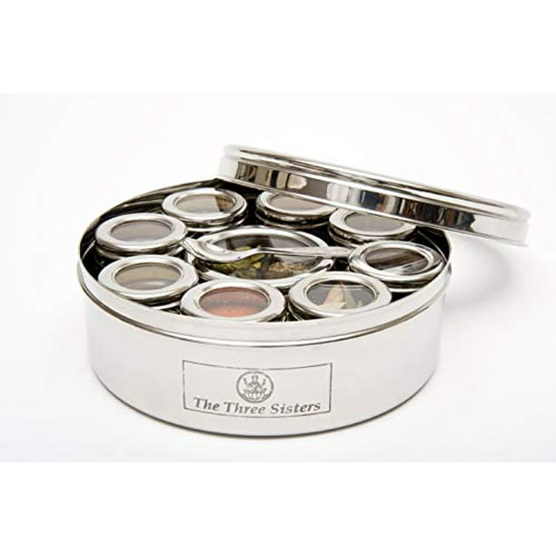 9 inch approx Stainless Steel Masala Box Spice Box Container With 7 Compartment 